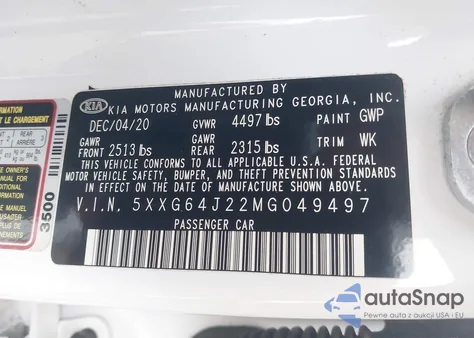 2021 Kia K5 Gt-Line из США, поврежденный, VIN 5XXG64J22MG049497